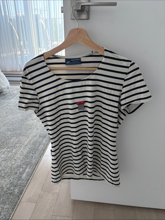 Saint James Tops - Saint James Cream & Navy Breton Short Sleeve Tee
